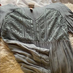 dusty blue v-neck blouse